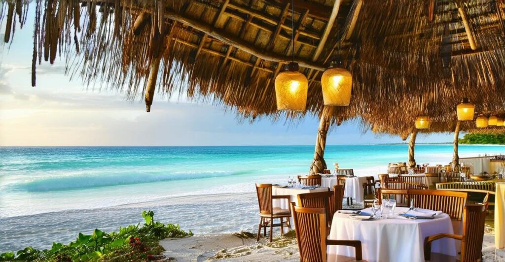 Beachfront sunset dinner at a restaurant in Diani Beach